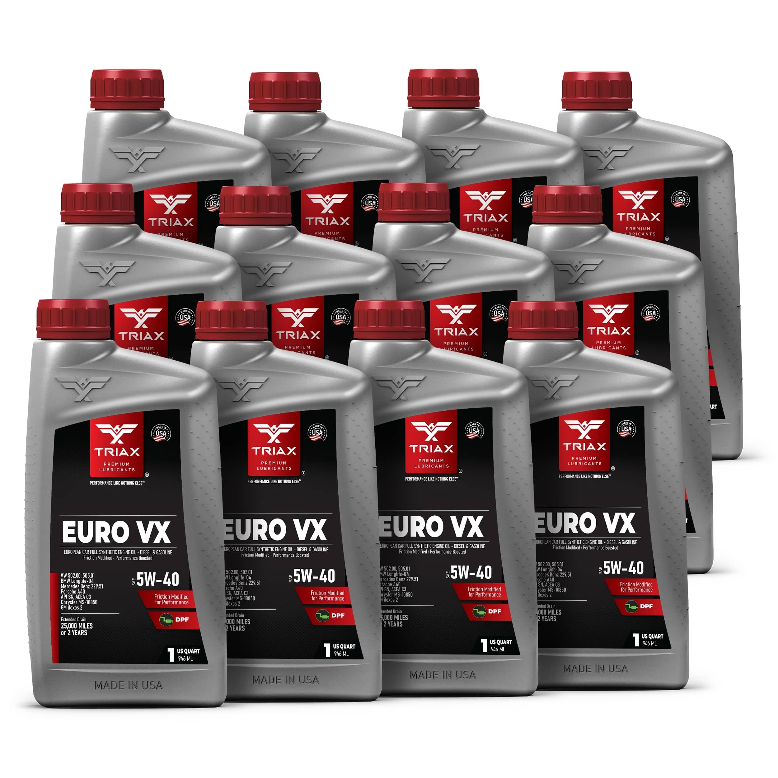 TRIAX Euro VX 5W-40 Olio Motore Completamente Sintetico PAO/Ester - Per Motori Benzina e Diesel di Auto Europee - Specifiche ACEA C3 A3/B4