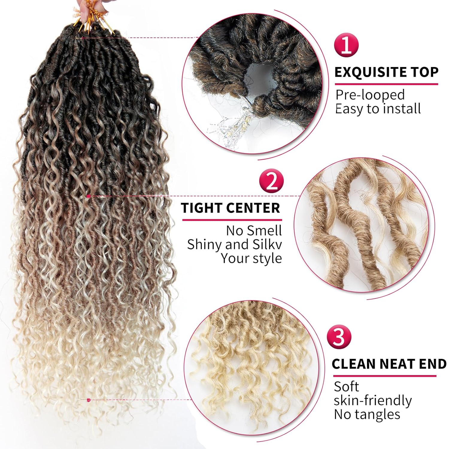 Goddess Locs Crochet Hair 18Inch Boho Faux Locs,Mix Blonde Crochet Locs With Curly Ends River Hippie Locs Bohemian Locs Crochet Hair 4Packs (1B/27/613, 18inch(Pack of 4))