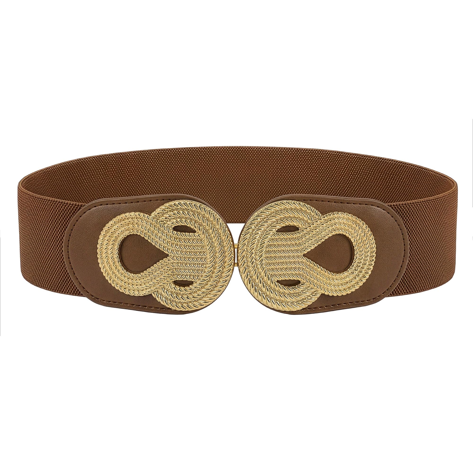 BlackButterfly Wide Elastic Vintage Cinch Retro Metal Interlock Buckle Belt (Brown, S)