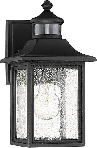 Miniatura 2 de John Timberland Moray Bay - Lámpara de pared industrial para exteriores, acero negro, sensor de movimiento de vidrio semillado de 11 1/2 pulgadas,