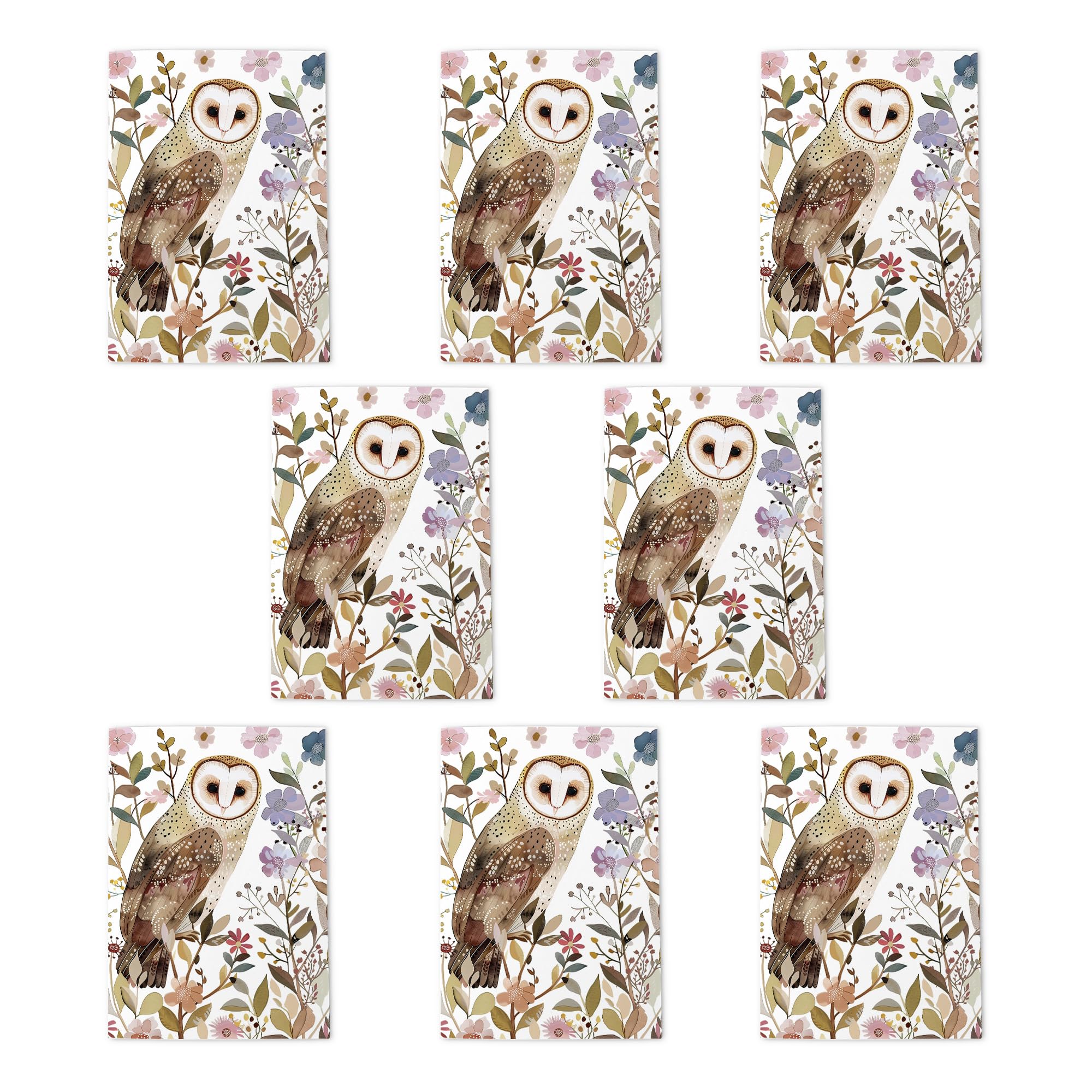 Barn Owl Wildflowers Greeting Cards Pack of 8 Floral Watercolour Bird Art Note Cards Any Occasion Blank Inside A6 10x15cm