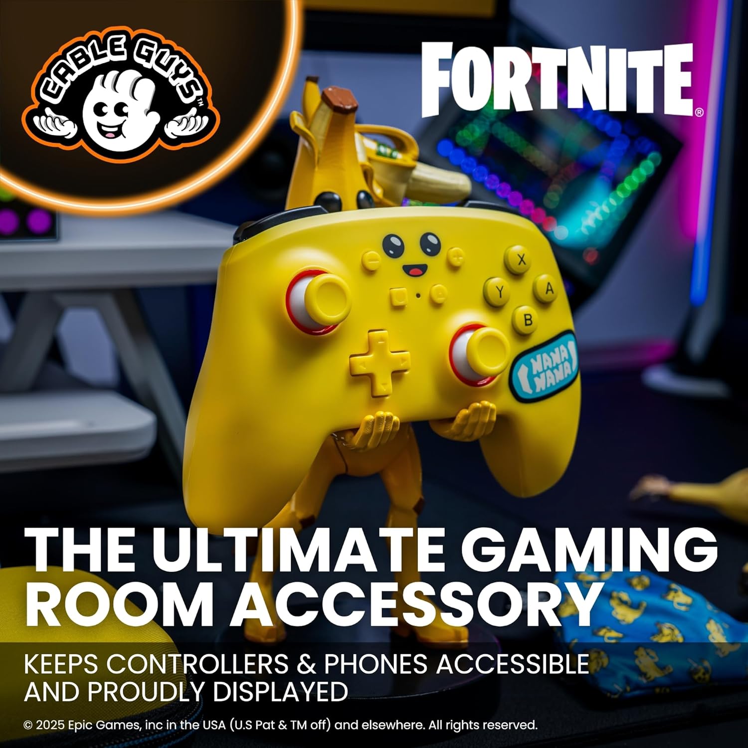 Cable Guys - Fortnite Peely Gaming Accessories Holder & Phone Holder for Most Controller (Xbox, Play Station, Nintendo Switch) & Phone