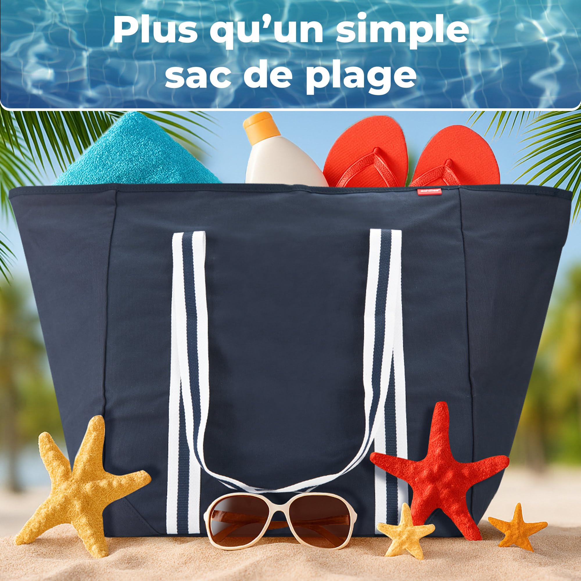 achilles Grand sac de plage XXL Famille avec fermeture éclair - Sac de bain XXL Famille 100 l - Pliable et résistant à la saleté - Piscine - Bleu - 75 x 32 x 46 cm