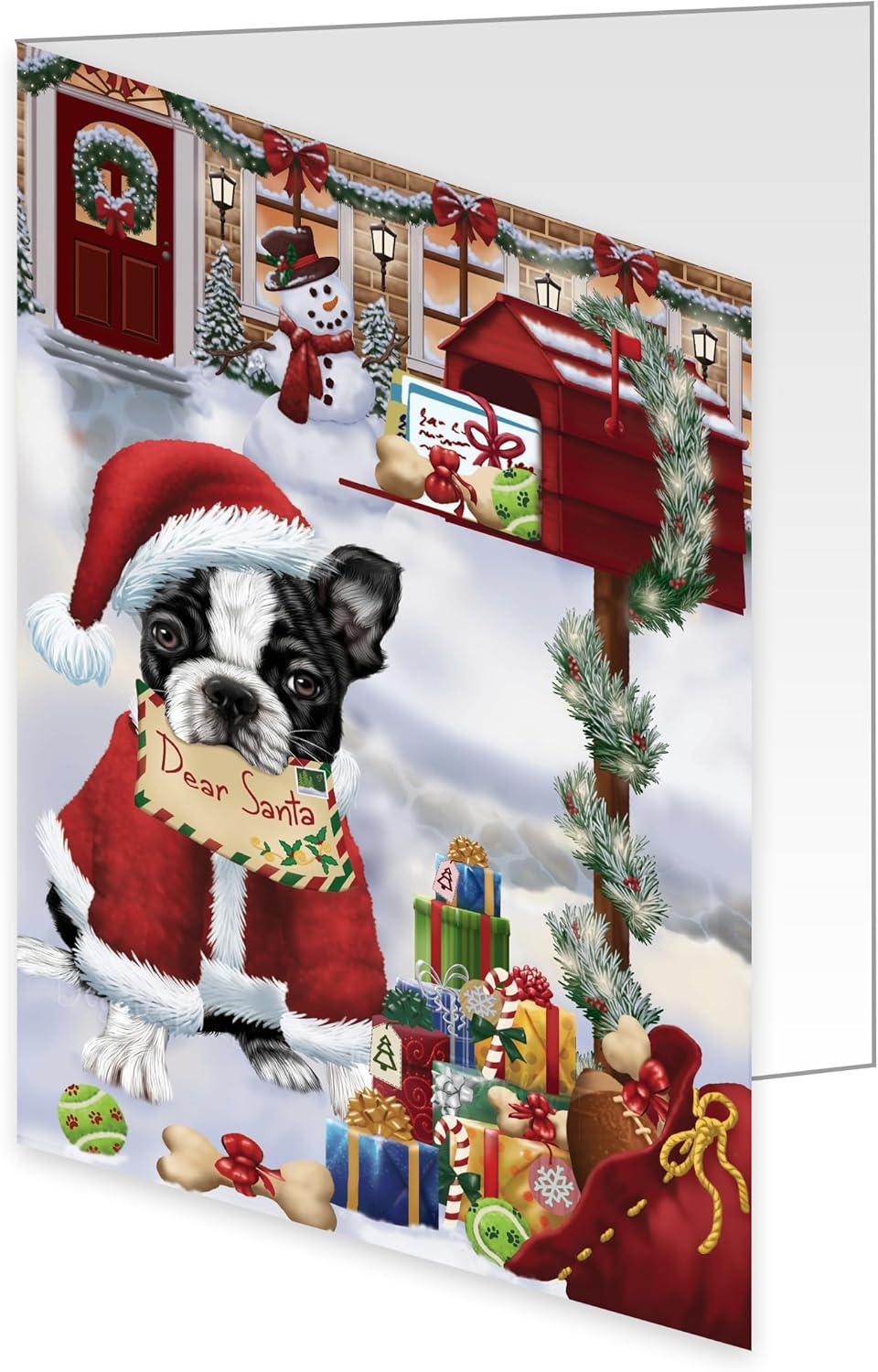 Doggie of the Day Dear Santa Mailbox Christmas Letter Boston Terrier Dog Note Cards - Adorable Pets Invitation Cards with Envelopes - Pet Artwork Christmas Note Cards GCD65654 (10 Greeting Cards)
