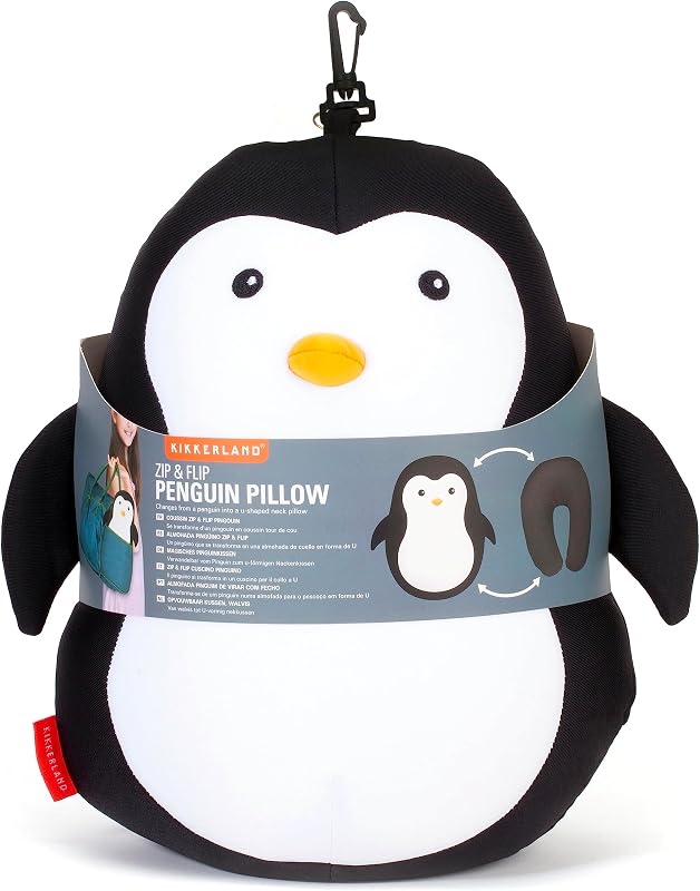 Kikkerland TT23 Almohada de viaje con cremallera y tapa, pingüino