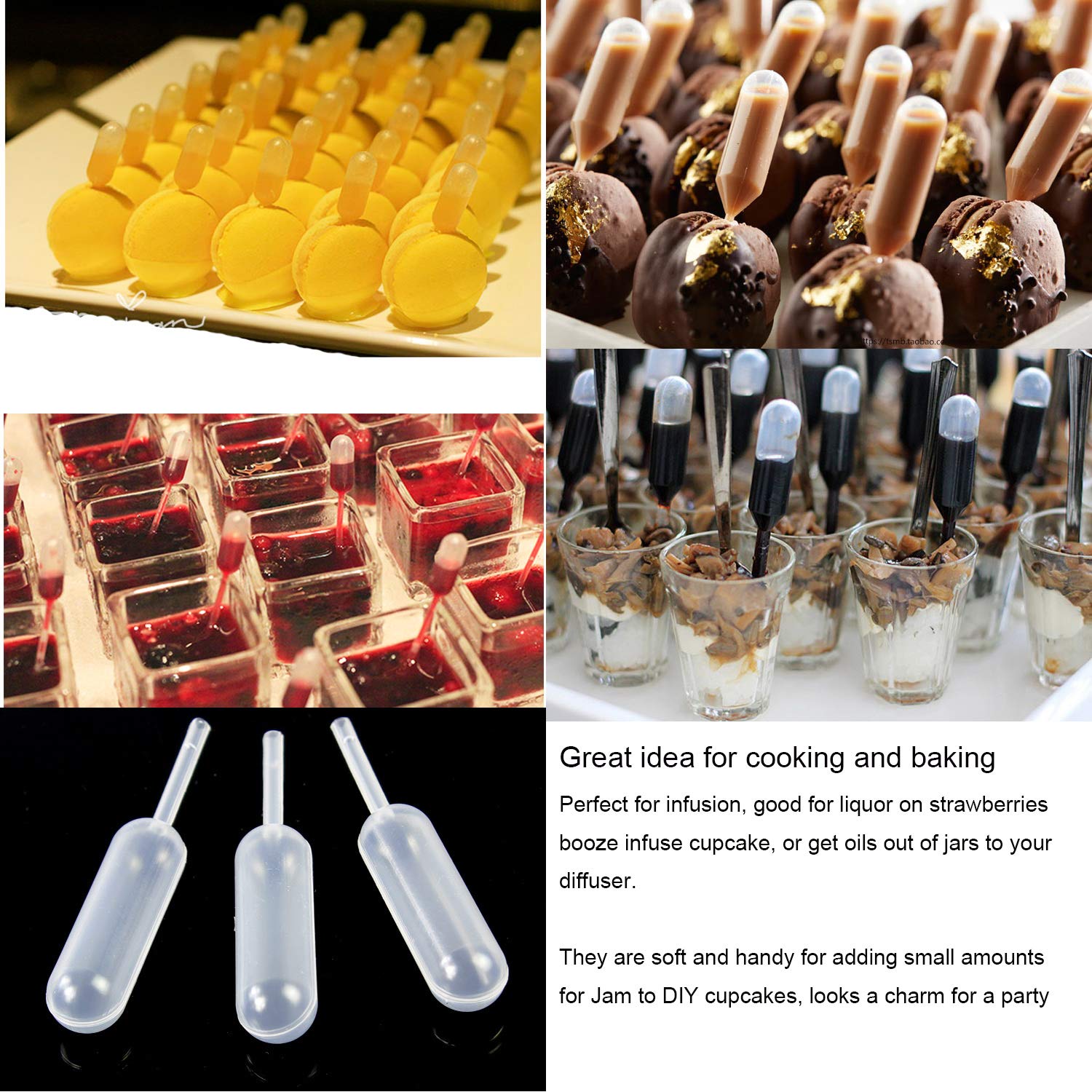 OOTSR 100pcs Compte-Gouttes Liquide jetable 4ml, pipettes en Plastique de Transfert adaptées pour Fraises, Chocolat, Petits gâteaux, laits frappés, sirops, Whisky
