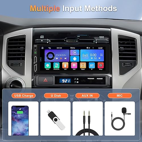Miniatura 7 de Radio de coche estéreo de un solo DIN inalámbrico Carplay Bluetooth 5.0, Rimoody 6.86 pulgadas pantalla táctil Android Auto Mirror Link 2-USB FM