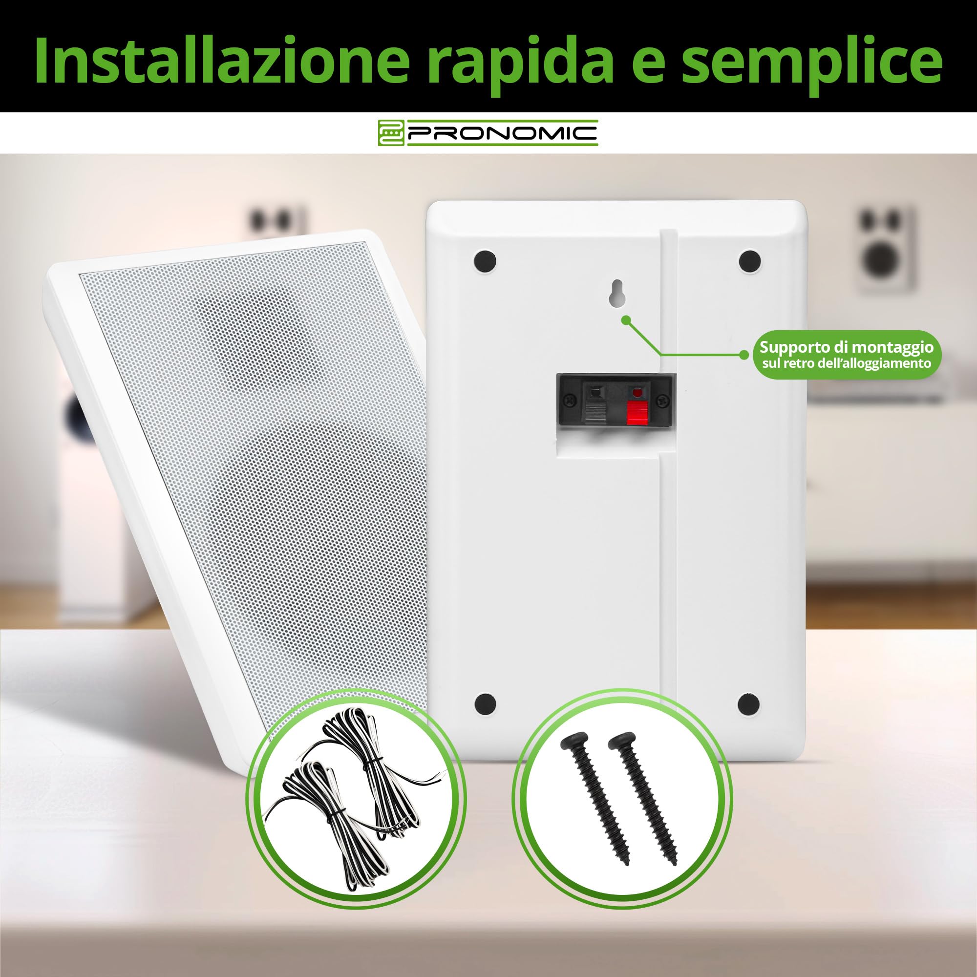 Pronomic FLS-540 WH Coppia Diffusori Flatpanel da Parete (HiFi Flat Speaker, Cassa 2 Vie, Woofer 5,25"/133mm, Tweeter 1,2"/30mm, 25/50 Watt (RMS/Peak), Collegamento a morsetti) Bianchi
