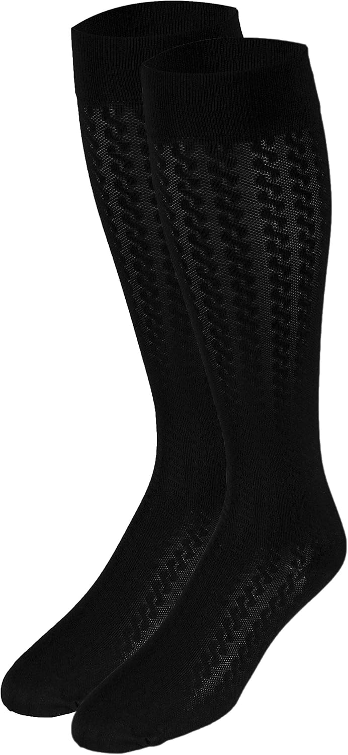 NuVein Women's Compression Socks, 15-20 mmHg Support, Cable Knit Pattern, Over Calf Knee High, Black, Medium