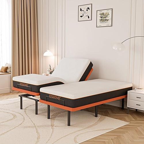 ESHINE Split King Adjustable Bed Frame with Mattress - 10 Inch Gel Memory Foam Mattress, Bluetooth APP Control, Wireless Remote, Zero Gravity, Anti Snore, Head and Foot Incline, 2000 Series