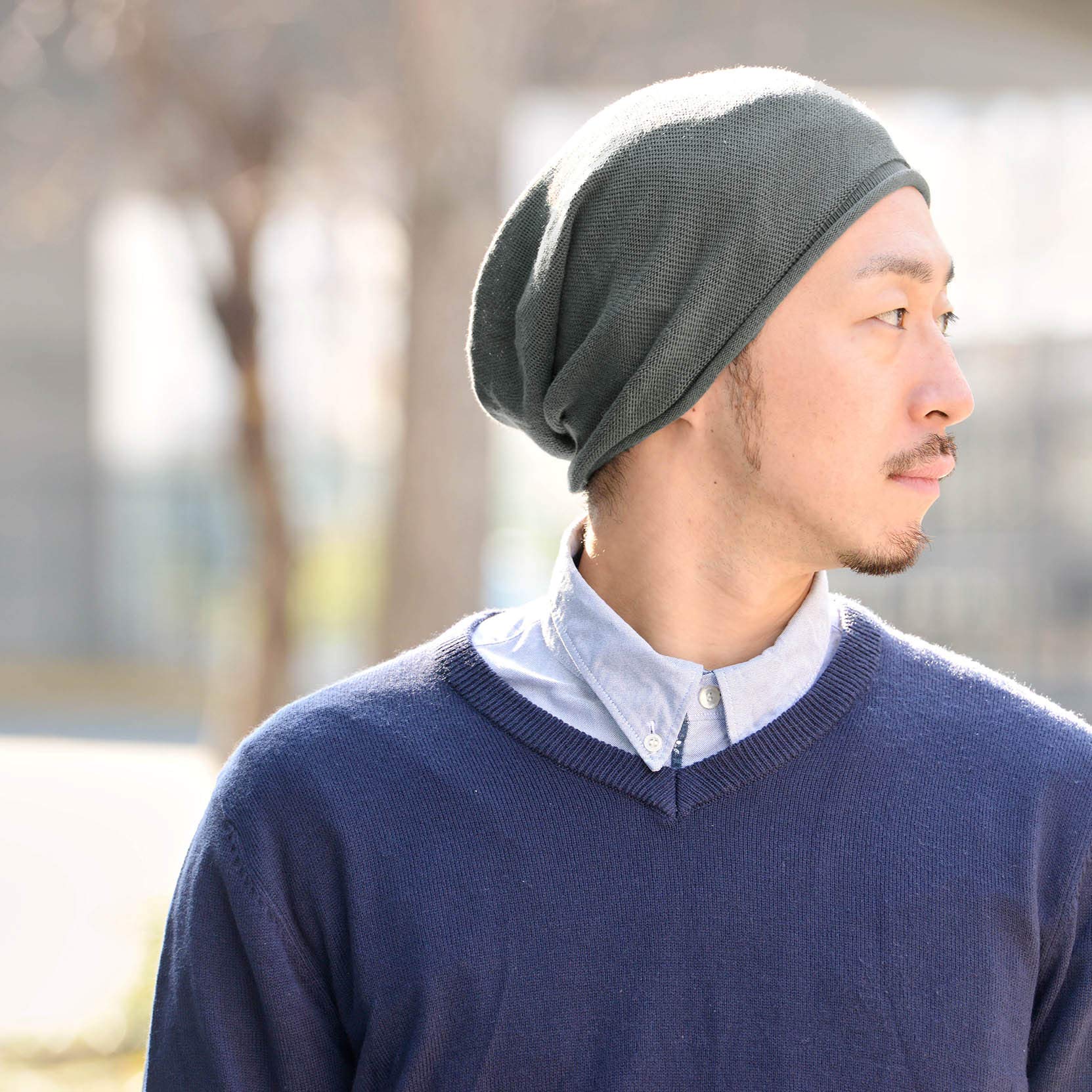 Bonnet Extensible en Tricot Fin 100% Coton Bio Fabriqué Au Japon, Bonnet Tombant Femme D'Été, Chapeau Homme D'Intérieur Mode Hiver, Idéal pour Chimio Médical Et Peaux Sensibles