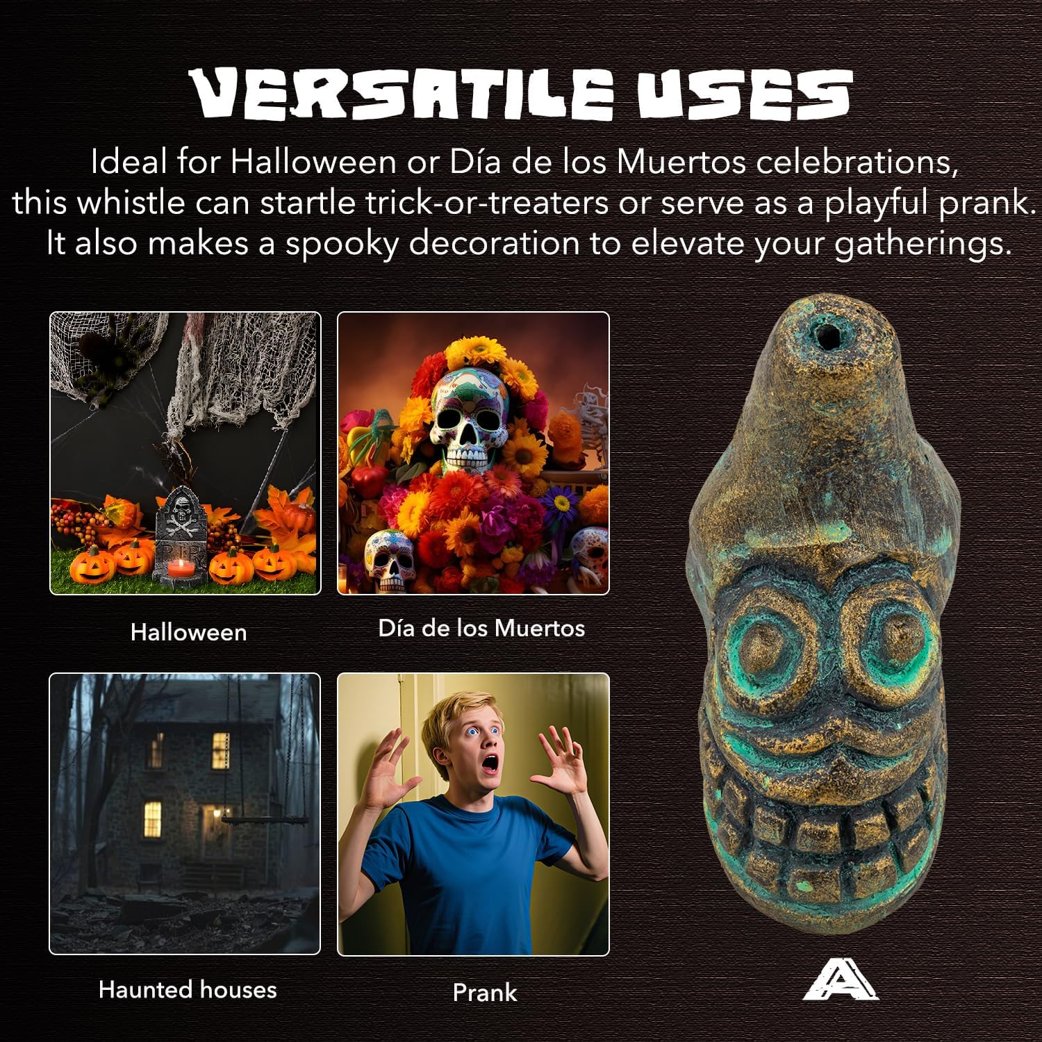 Aztec Death Whistle, Loudest Authentic Human Sounding Scream 125+ Decibels – Easy to Blow for Halloween & Collectors (Turquoise & Gold) - Image 5