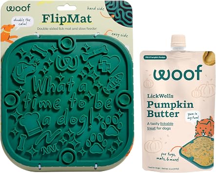 WOOF FlipMat Easy-to-Clean Lick Mat for Dogs + LickWells Pumpkin Butter - Dog Lick Mat Spread and Meal Topper for the FlipMat and LickMat