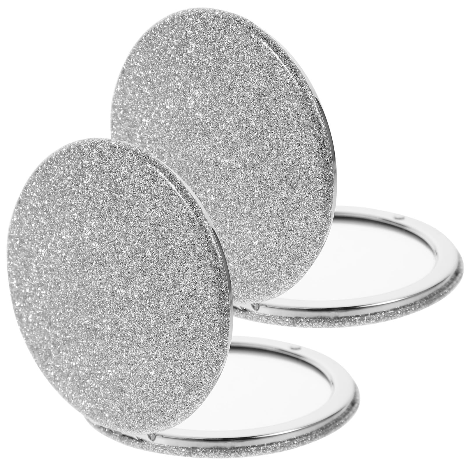 Clearlin 2pcs Foldable Small Travel Makeup Mirrors Compact round Handheld Pocket Mirrors with Pu Leather Case for Outdoor and On-the-go Use