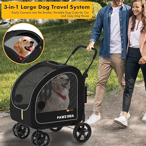 Miniatura 3 de PAWZIDEA Cochecito grande para perros con transportador desmontable, jaula portátil para perros de viaje en automóvil, múltiples cochecitos para