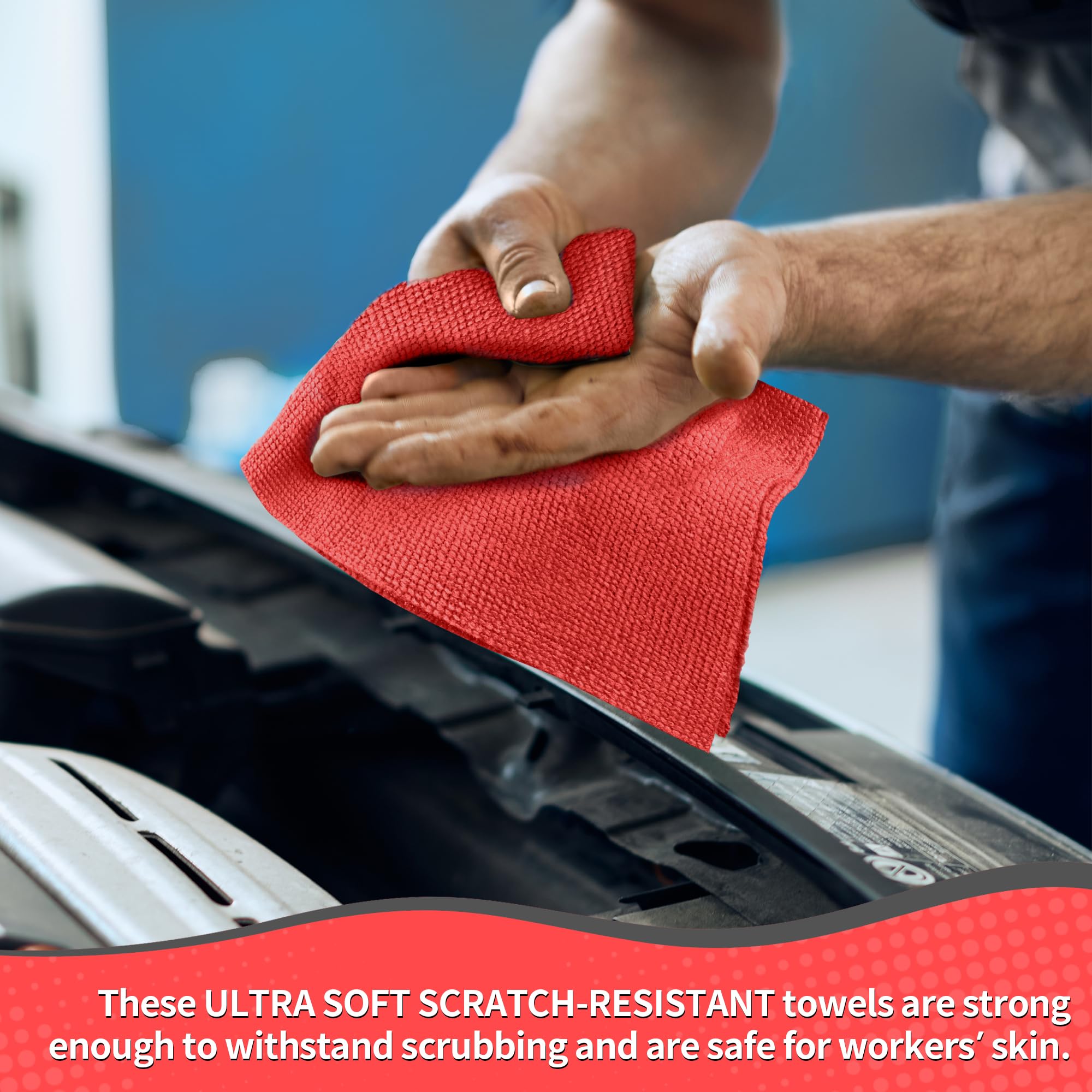 HOMERHYME Shop Towels - Paquete de 100 Trapos de Limpieza de Microfibra, absorbentes a Granel, sin Pelusas, para mecánicos, automoción, Industrias, Garaje y Limpieza, 11.5 x 11.5 Pulgadas, Color Rojo