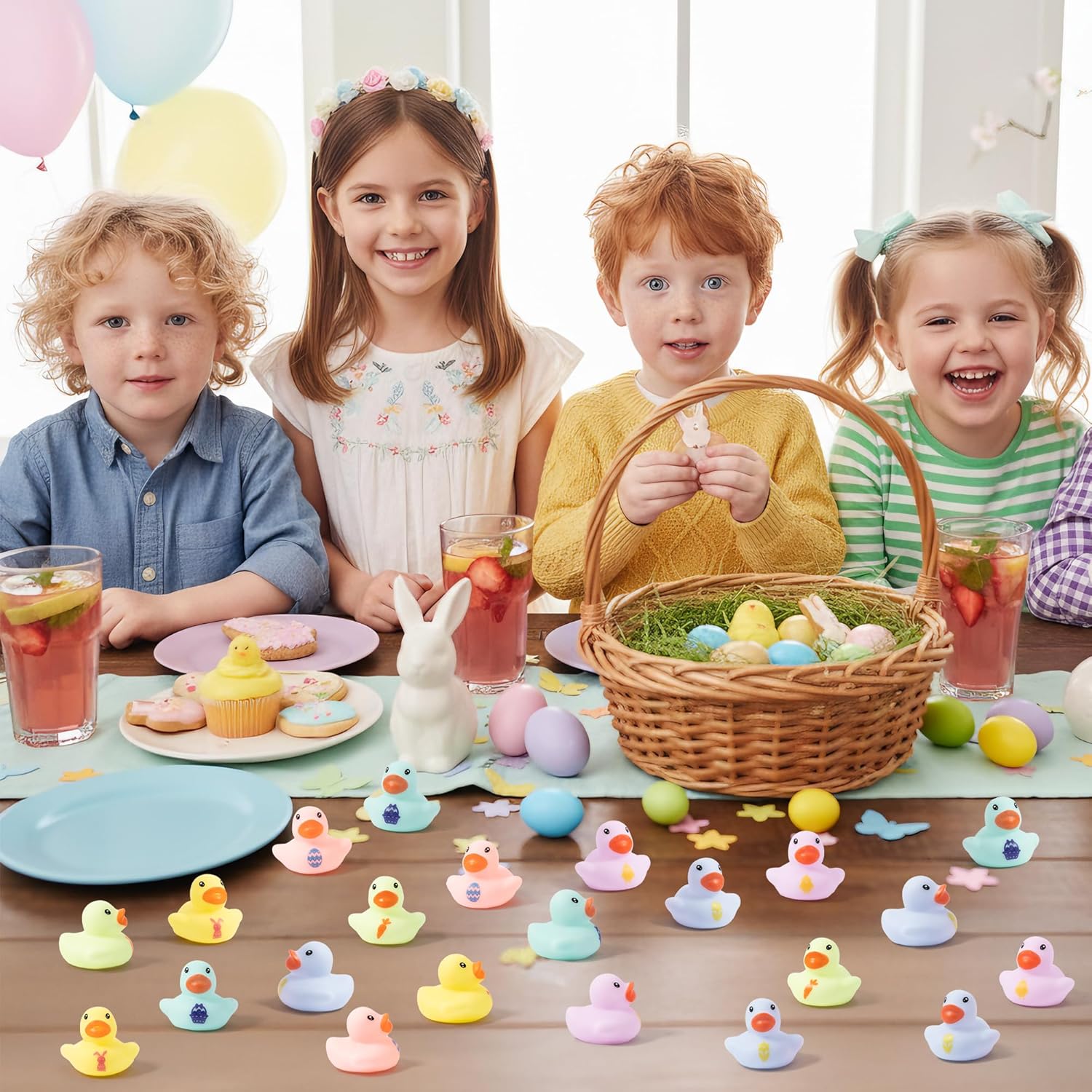 Haooryx Easter Mini Rubber Duck - 60Pcs Rabbit Egg Ducky Novelty Duck Cute Bunny Squeak Bathtub Float Bath Toy for Spring Holiday Decoration Birthday Gift Summer Pool Party Favor Easter Basket Stuffer
