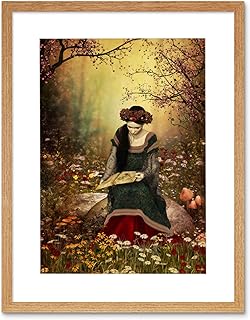 PAINTING FANTASY WOMAN READING FOREST FAIRYTALE FRAMED PRINT F97X8003