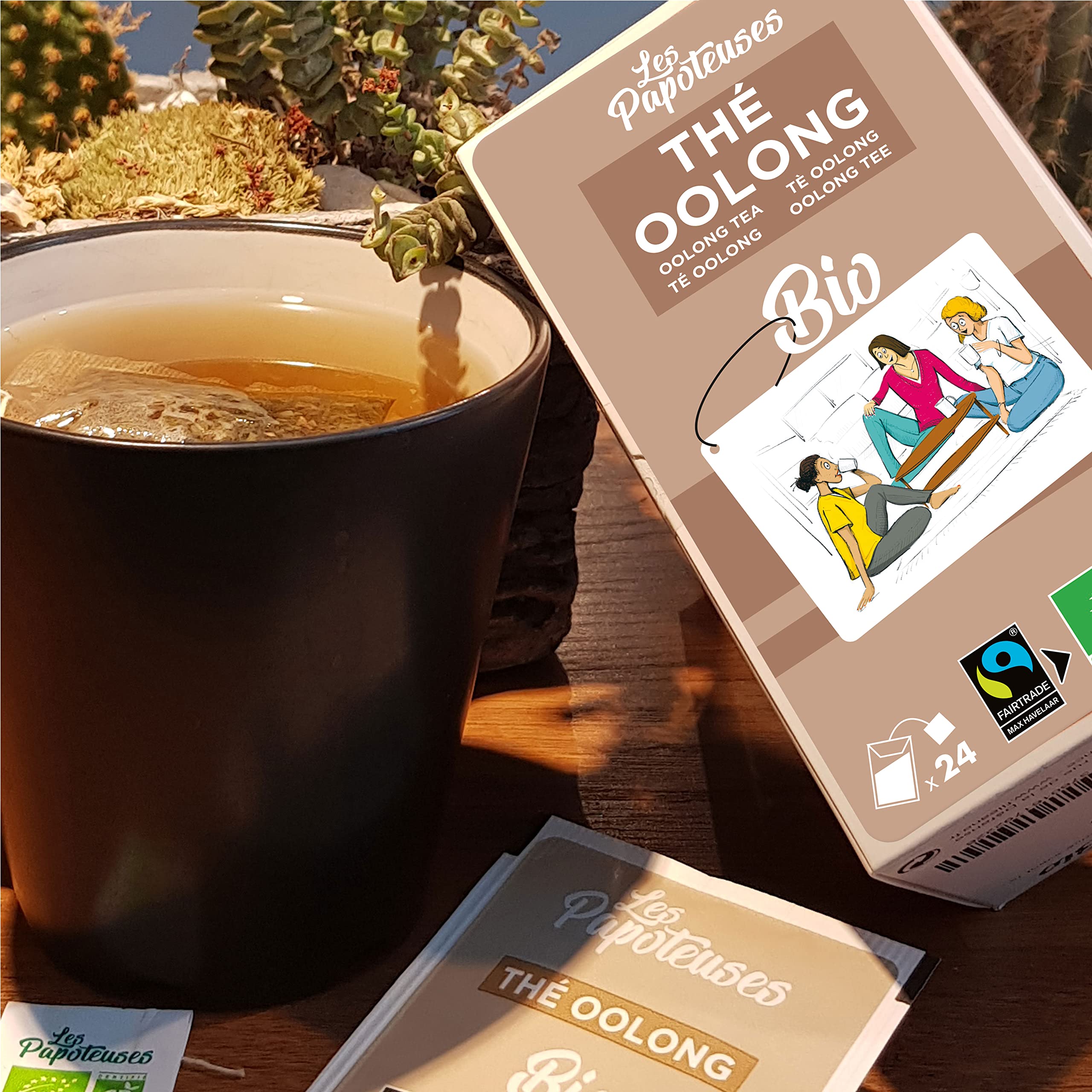 Les Papoteuses | Tè Oolong biologico dalla Cina | 72 Borse | Certificato biologico e del commercio equo e solidale | Set di 3 scatole da 24 bustine di foglie di tè Oolong