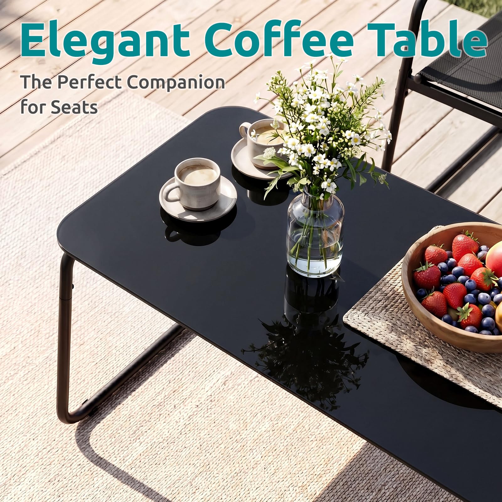 LIFERUN Salon de Jardin 4 Pièces pour 4 Personnes, Ensemble Outdoor en Tissu Textilène avec Canapé, 2 Fauteuils et Table Basse, Résistante aux Intempéries, pour Balcon Terrasse Jardin, Noir