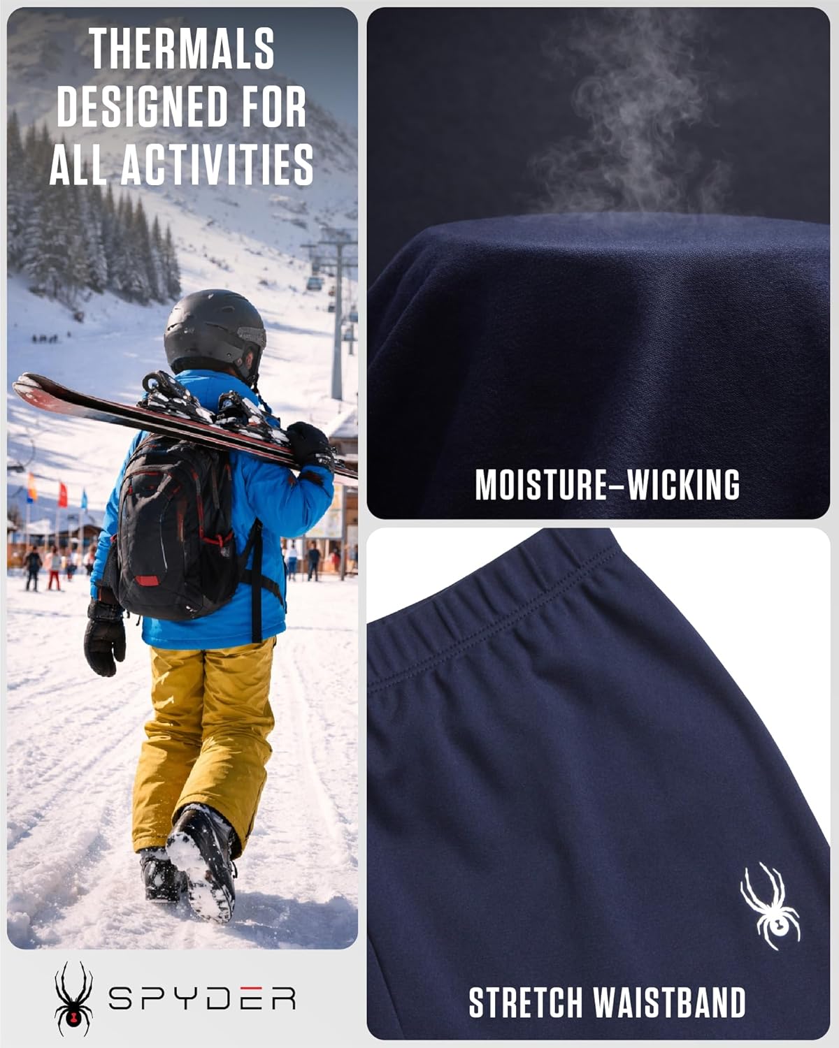 Spyder Kids Thermal Underwear Set - 4 Piece Moisture Wicking Insulated Base Layer - Breathable Long Johns for Boys and Girls - Image 3