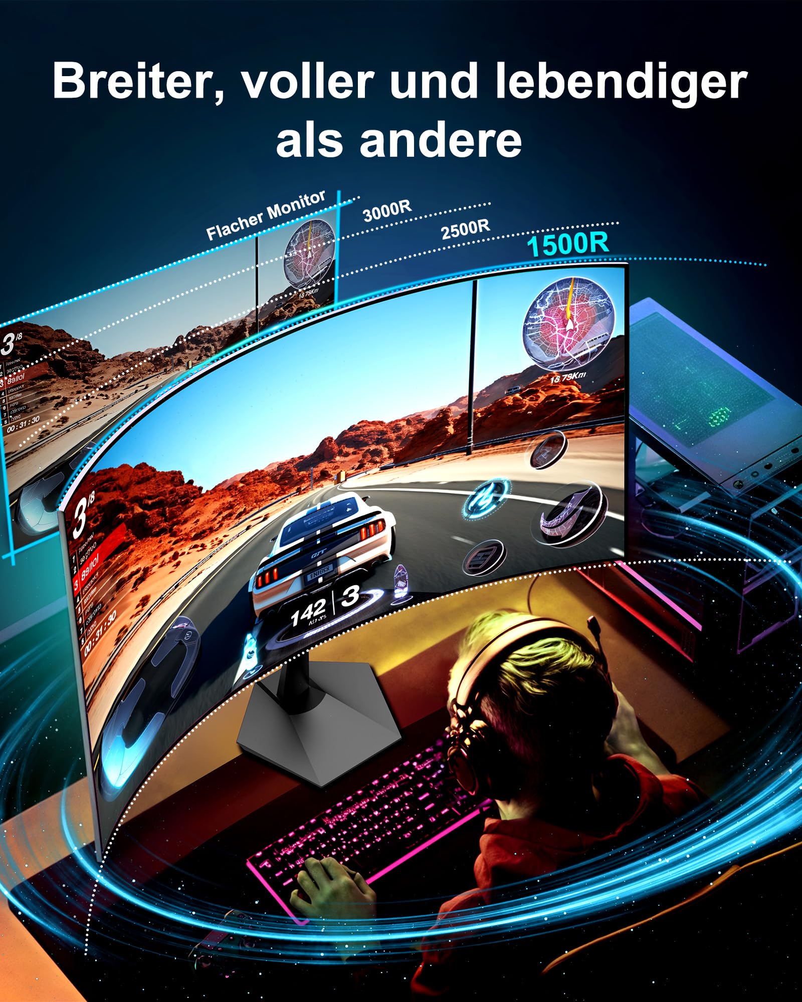Minifire Monitor Curvo 24 Zoll 100Hz Schermo PC con altoparlante - Pannello VA 1500R FHD (1920 x 1080p), MPRT 1ms, sRGB100%, meno luce blu, HDMI 1.4, Type-C 2.5W, supporto VESA 75 * 75 - Nero(MF24C1)