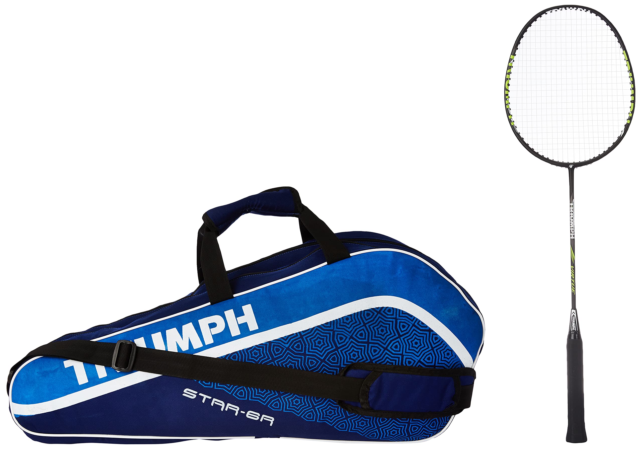 Triumph Virtue Graphite Hotmelt Light Weight Strung Badminton Racket with Star-6R Double Compartment Badminton Bag Blue-image-20