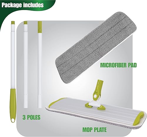 Miniatura 2 de SCRUBIT Trapeador de microfibra para todo tipo de suelos con 2 almohadillas lavables y reutilizables, altura ajustable, mango giratorio de 360