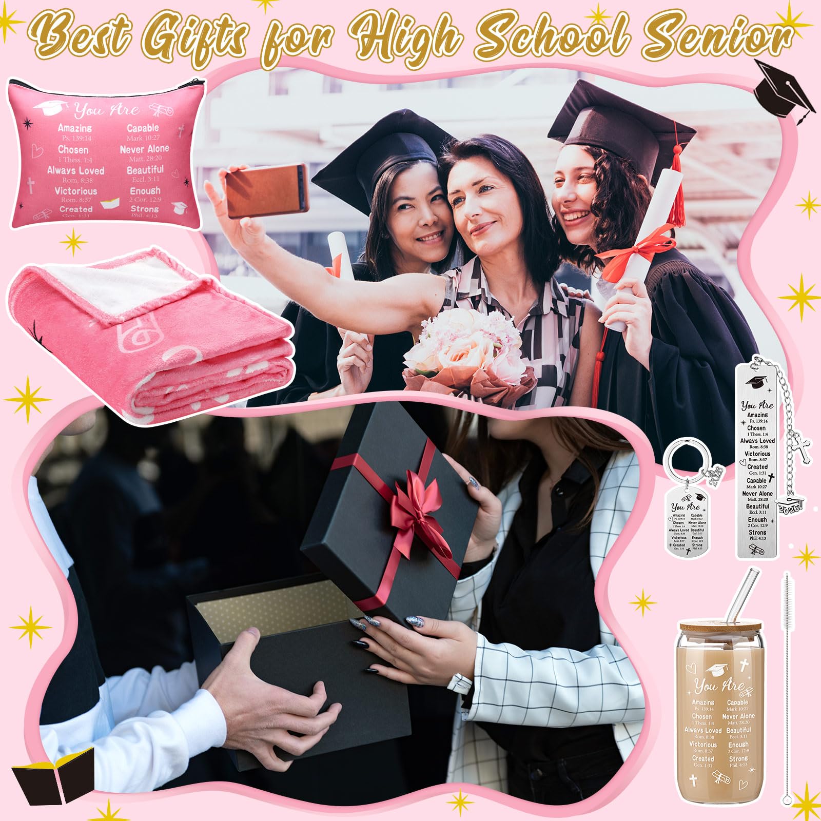 VitalCozy 5 Pcs 2026 Graduation Gifts for Her Inspirational Christian Class of 2026 Grad Gifts Set for Women College Middle High School(Pink)