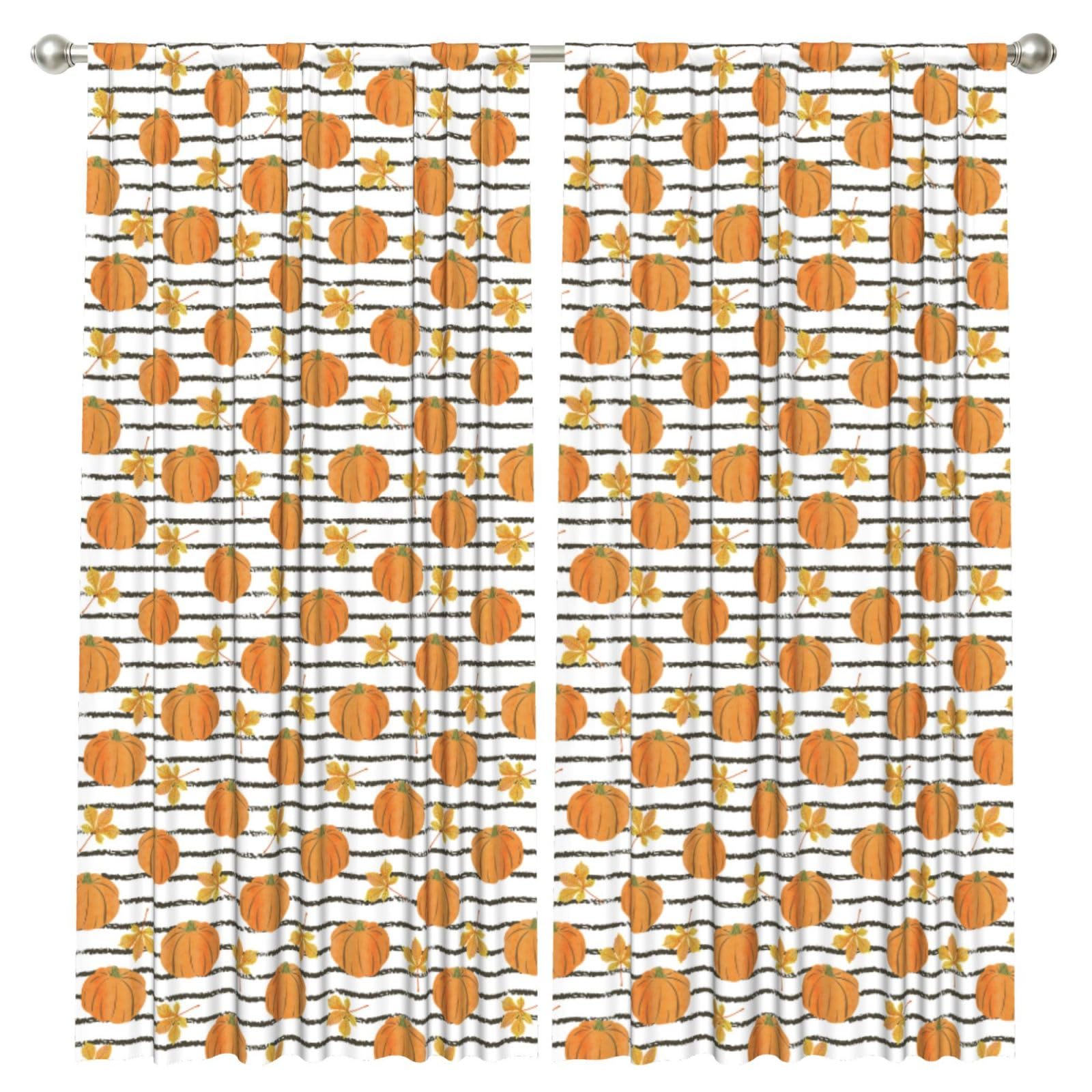 InOmak Autumn Pumpkins And Leaves, 2 Panels Window Curtains 52 x 84 Inch Blackout Curtains for Living Room Bedroom