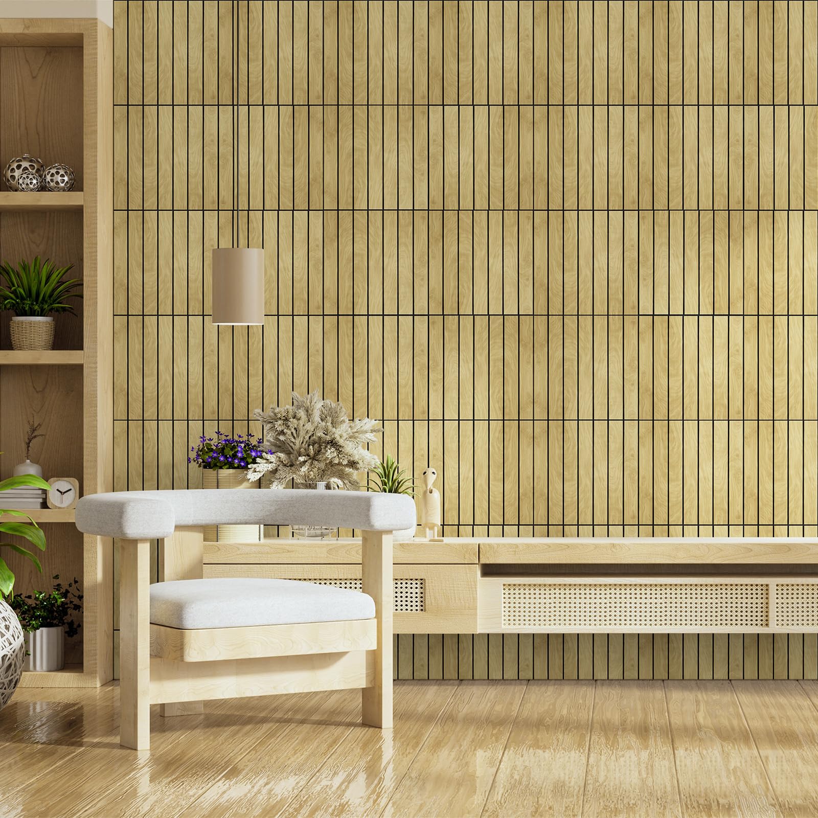 WADILE Panneaux Muraux Bois Autocollants 30×30cm, Panneaux Décoratifs PVC Insonorisés, Panneaux Muraux Auto-adhésifs Faciles à Poser pour Salon, Chambre, Cuisine, Lot de 30, Chêne Clair