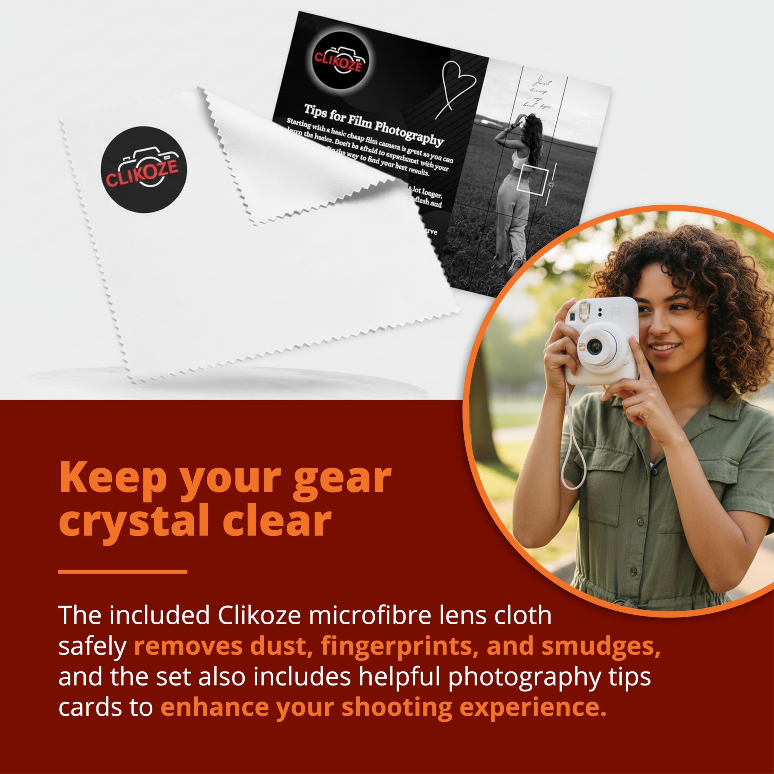 Instant Camera Bundle with Fujifilm Mini 12 Camera, Fujifilm 20 Shot Mini Film, 4 x AA Batteries, Wall Album, Clikoze Lens Cloth and Instant Photography Tips Card (White) — view 4