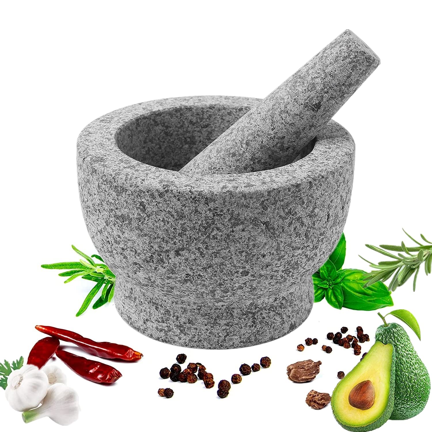 Beauenty Natural Stone Mortar And Pestle Set,Molcajete Mexicano,Stone