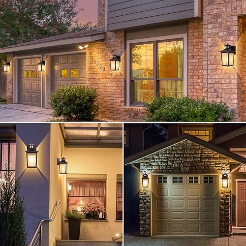 Miniatura 7 de Luces exteriores con sensor de movimiento de bronce aceitado, iluminación exterior del anochecer al amanecer, lámpara exterior marrón para garaje,