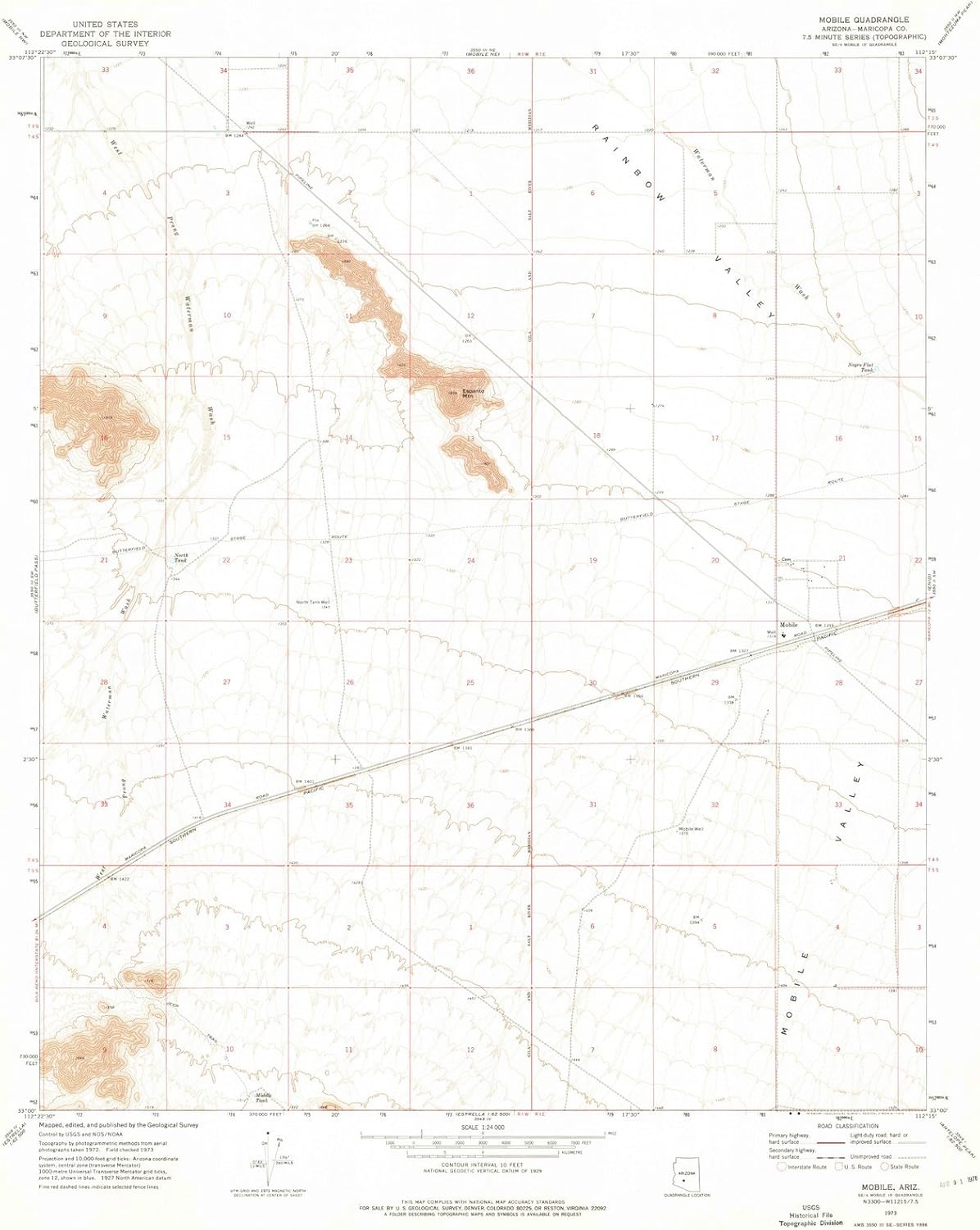 Arizona Maps 1973 Mobile, AZ USGS Historical