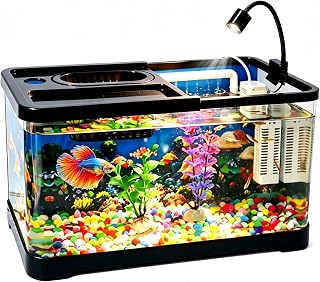 4 Gallonen Aquarium - All in One Aquarium Starter Kit mit LED Aquarium Licht, 3-in-1 Silent Filter & Ozean Hintergrund - Ideales Desktop-Aquarium für tropische Fische - Perfekt für Anfänger
