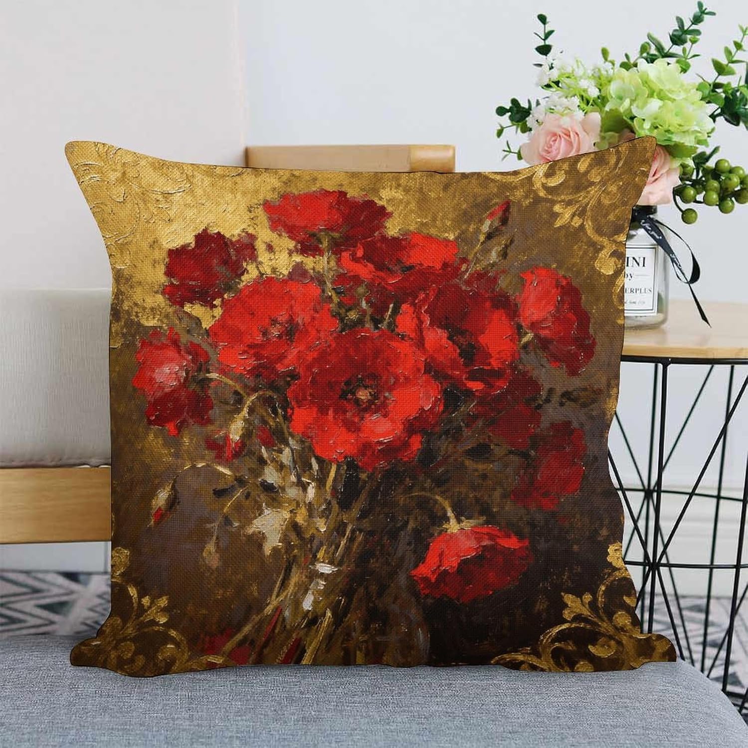Poppy Flame Pillow Protectors Cute Waterproof Pillow Cover Soft Skin-Friendly Cushion Case Decorative Square Cushion Cover for Couch Sofa Bed Living Room Bedroom