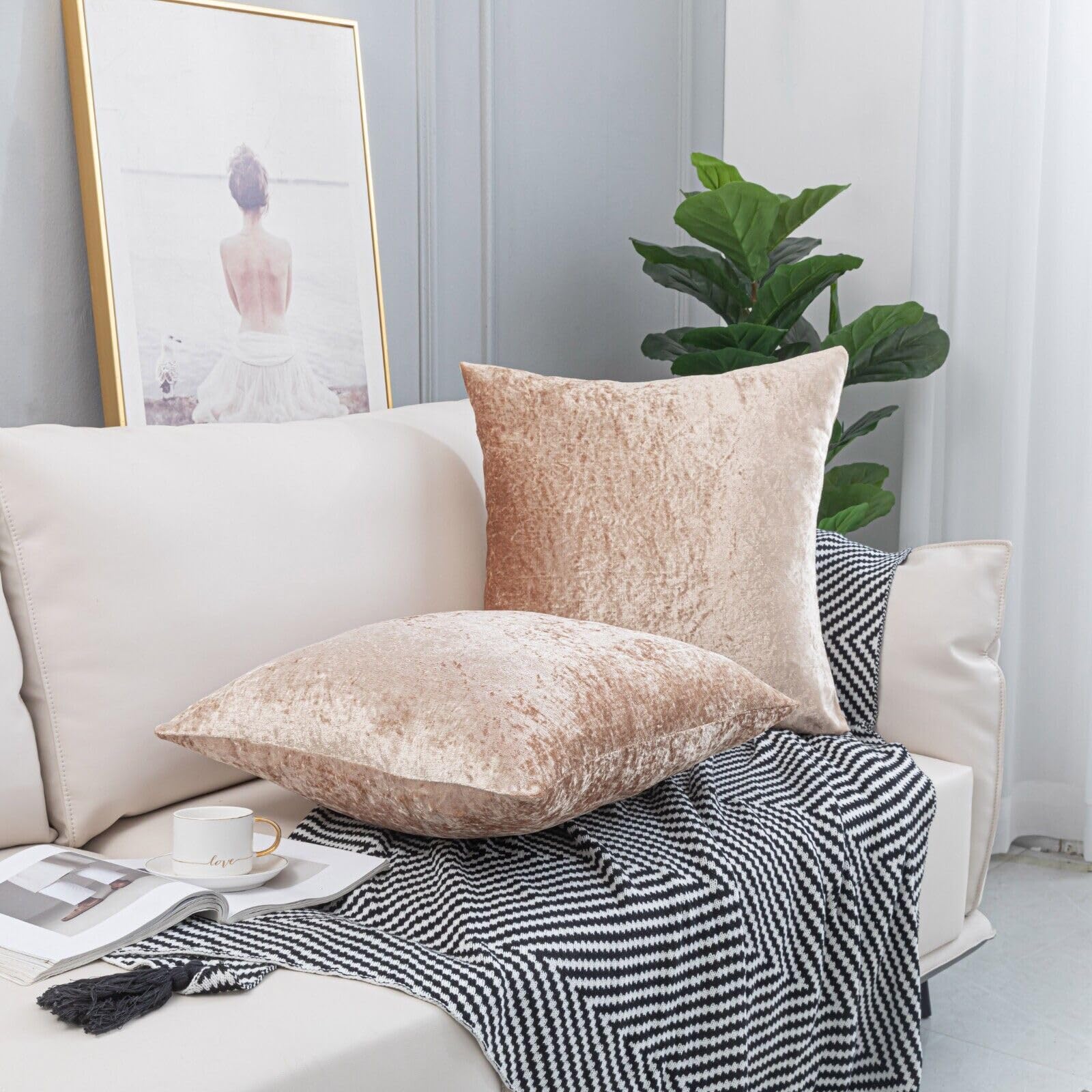 ZIMEL HOMES Pack of 2 Crushed Velvet Cushion Covers 43 cm, 50 cm, 55 cm, 60 cm Soft Square Cushion Covers for Sofa Bed Couch Pillow Case