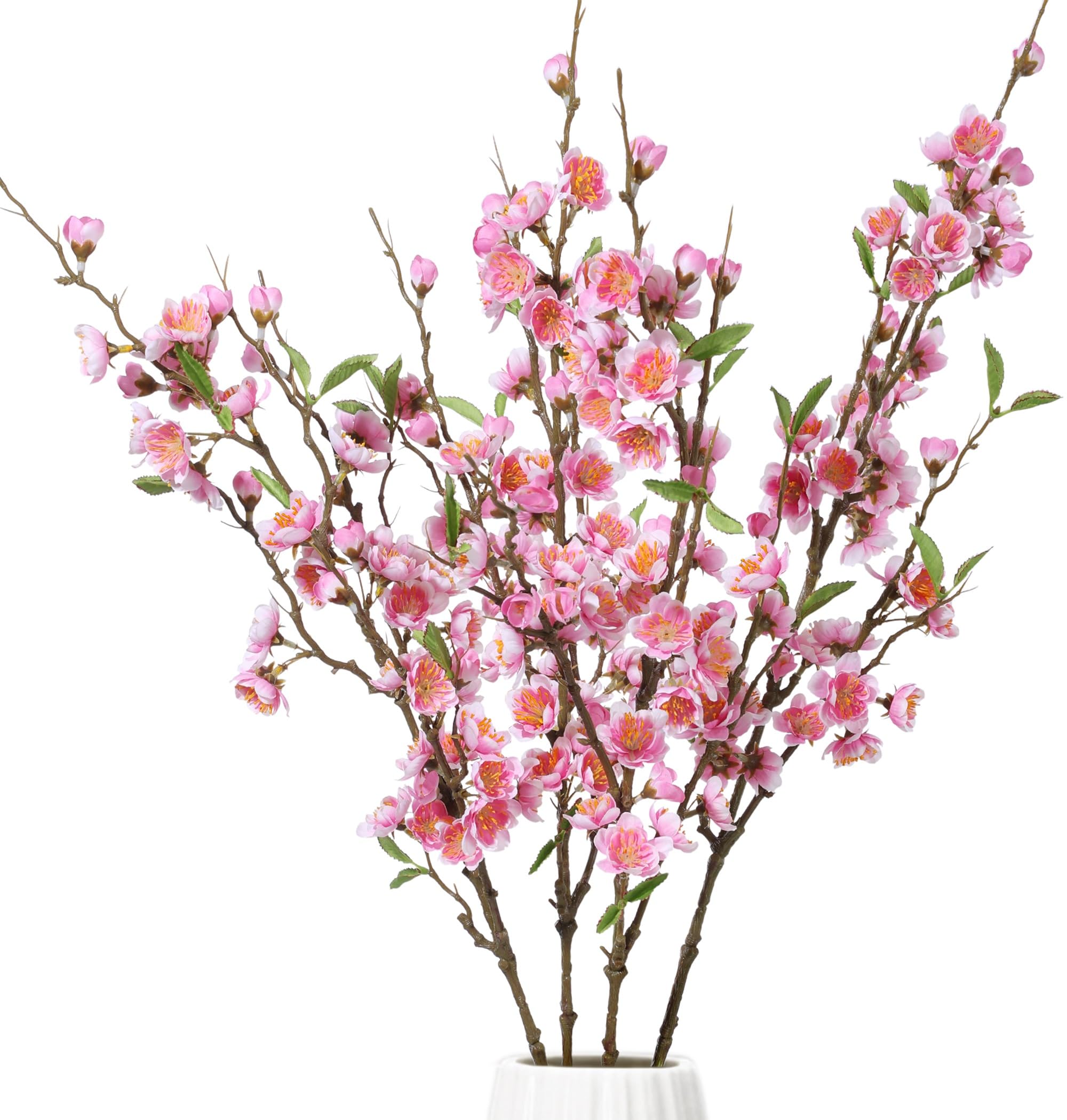 6 PCS Artificial Cherry Blossom Branches Spring Indoor Decoration, Faux Flowers 34.45" Long Stems Plum Fake Peach Plants Real Touch Silk for Wedding Home Bedroom Party Table Office, Pink
