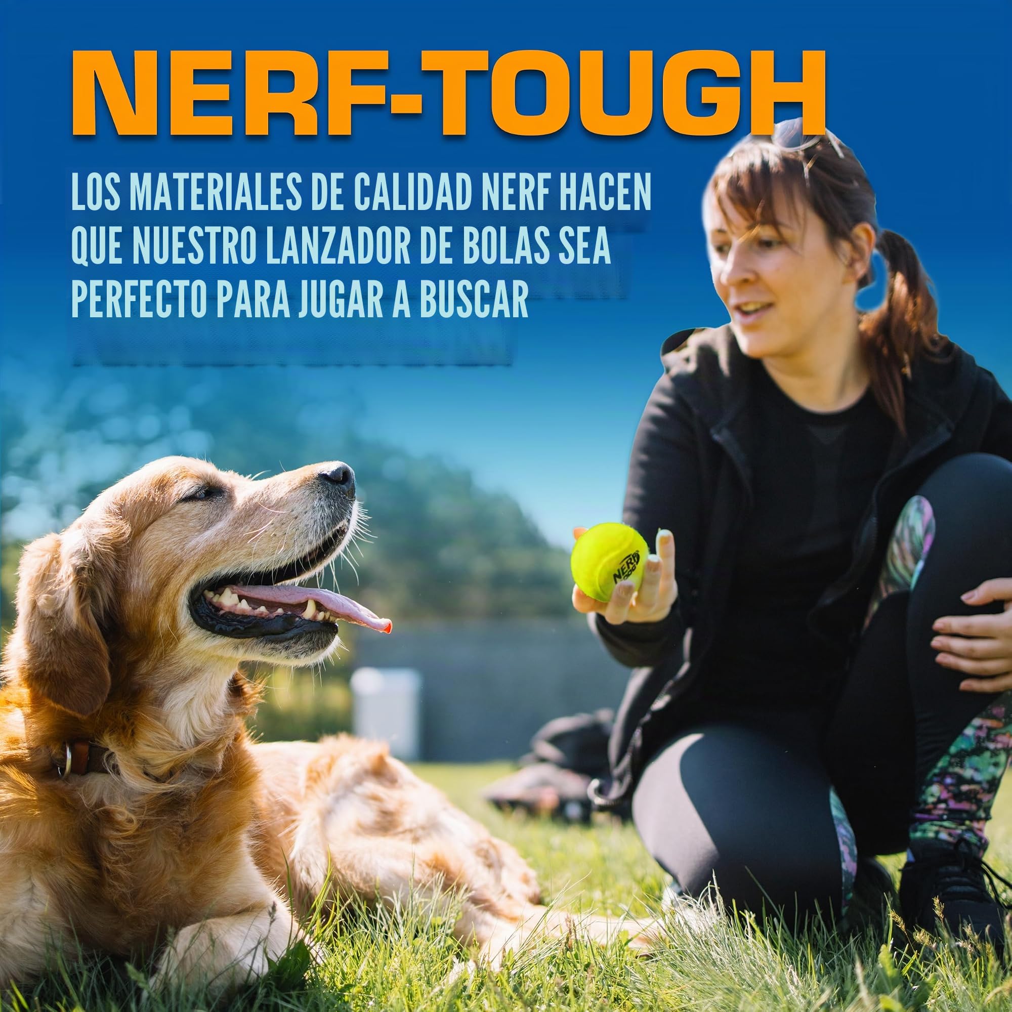 Nerf Dog Juego de Regalo de Juguete para Perros de Pelota de Tenis, Lanzador de Pelotas de Tenis para Perros de hasta 50 pies, Lanzador de Pelotas de Perro para Todas Las Razas, Incluye Lanzador de