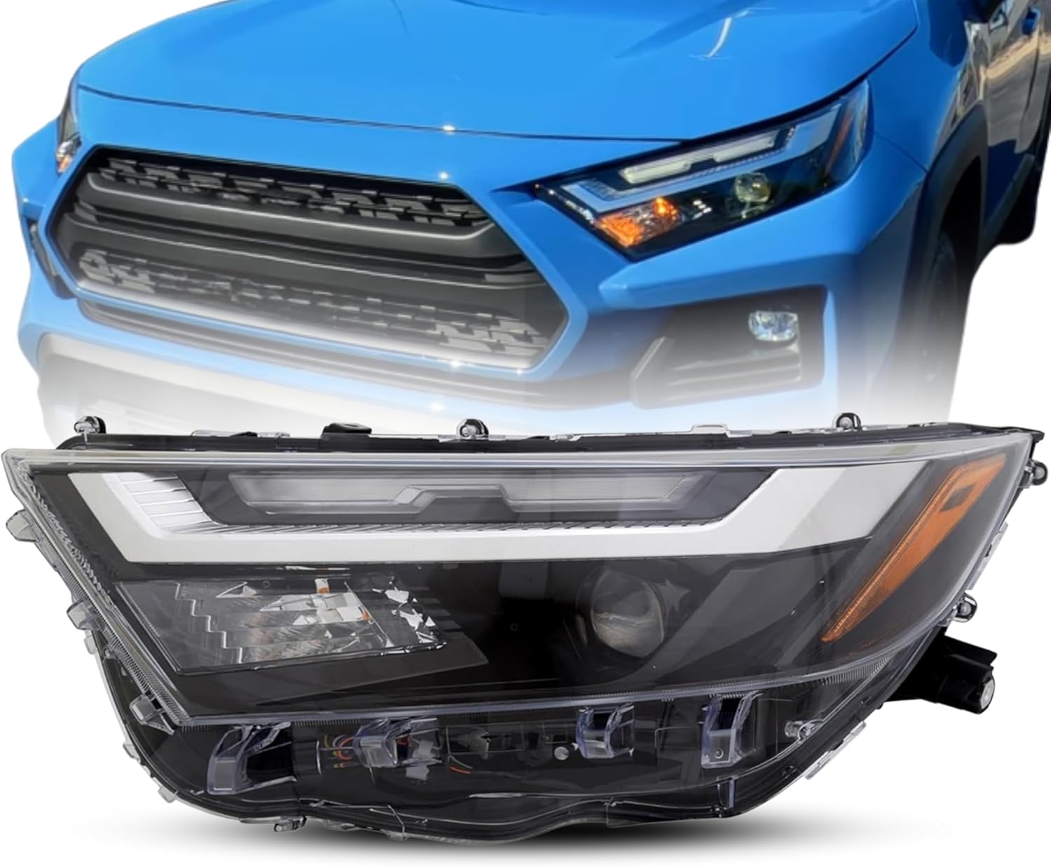 Replacement For Toyota 2022 2023 2024 2025 RAV4 Hybrid Headlight Assembly W/O LED Signal Lamp USA Built Model Left/Driver Side LED with Bulb DOT TO2502316 TO2502314, 81150-0R440 81150-0R350