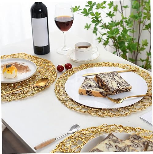 Miniatura 3 de 6PCS Gold Round Placemats 15" Heat-Resistant Hollow-Out Gold Place Mats Non-Slip Wipeable Placemats for Holiday Christmas Wedding Dining Table