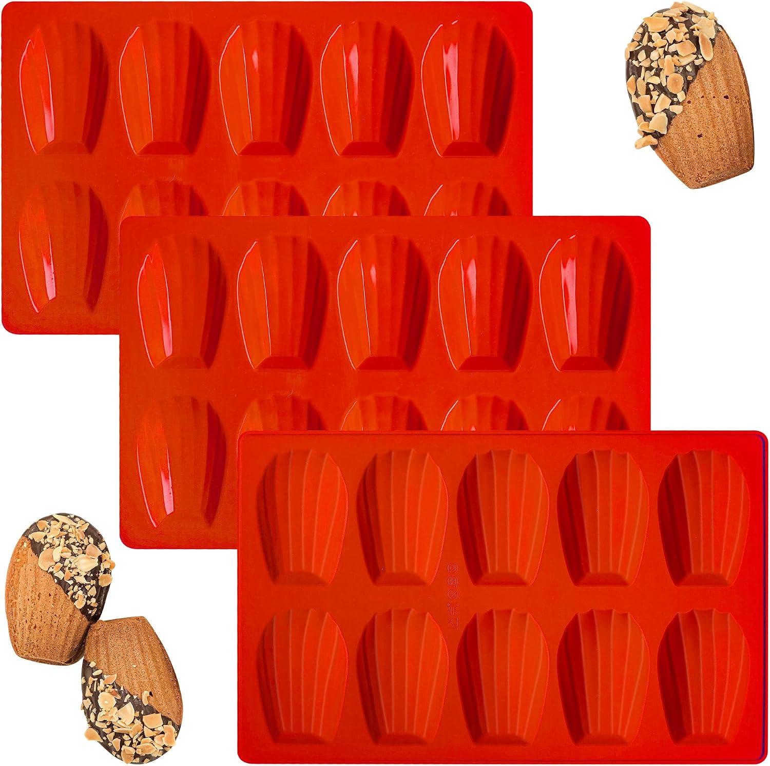 Madeleine Pans for Baking, 12-Cavity Non-Stick Silicone Madeleine Cookies Trays for Baking, 3Pcs Shell Shape Madeleine Mold Cake Pans (Mini(12-Cavity))