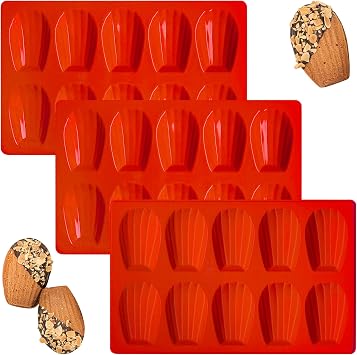 Madeleine Pans for Baking, Regular Size 10-Cavity Shell Shape Madeleine Mold Cake Pans, 3Pcs Silicone Madeleine Chocolate Cookies Trays for BakingRegular10-Cavity
