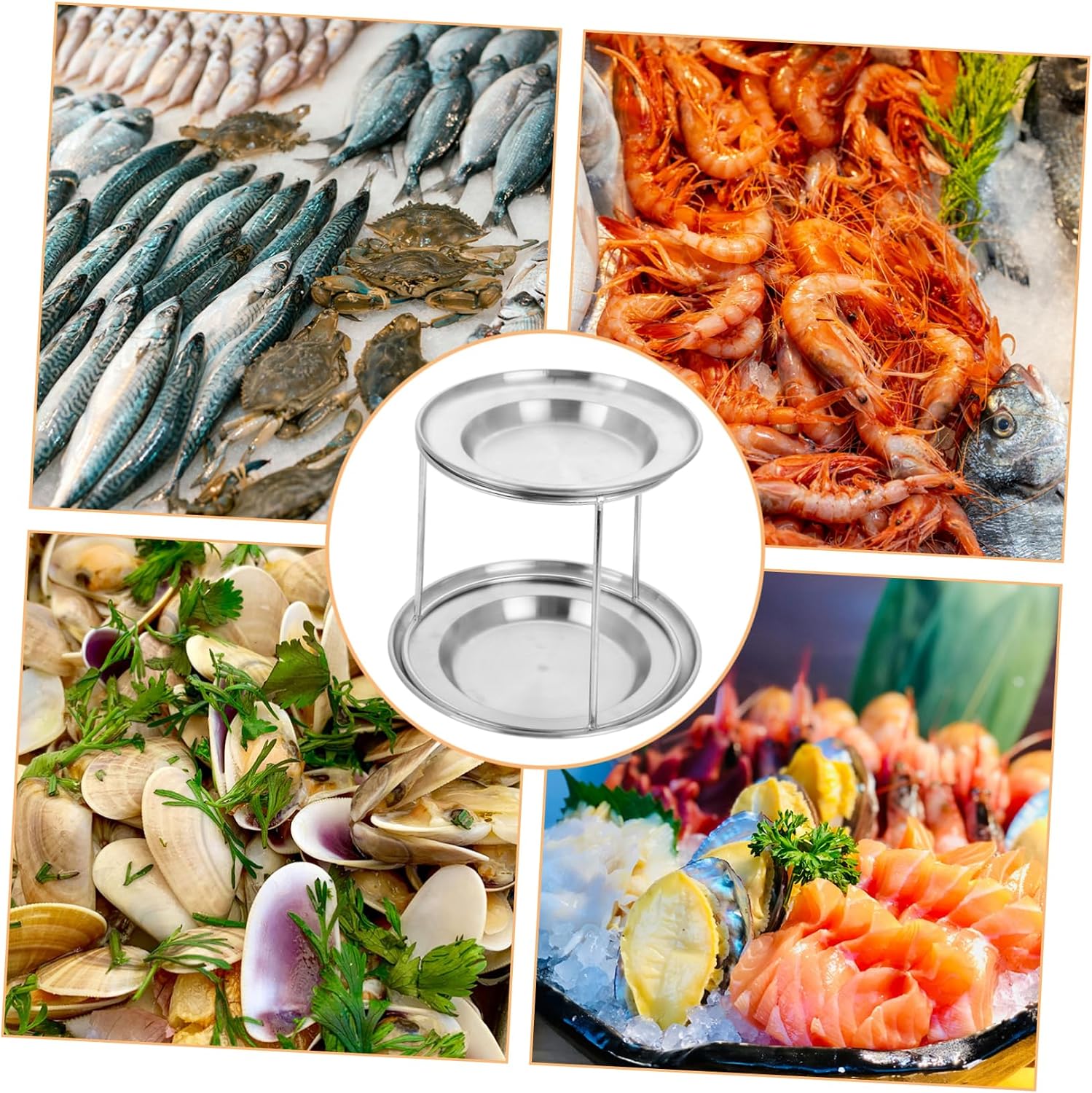 BESTOYARD Stainless Steel Seafood Tray Set Serving Tray for Party Stainless Steel Tray Serving Plate Dessert Display Plate Dessert Table Display Plate Food Display Tray Display Holder Silver