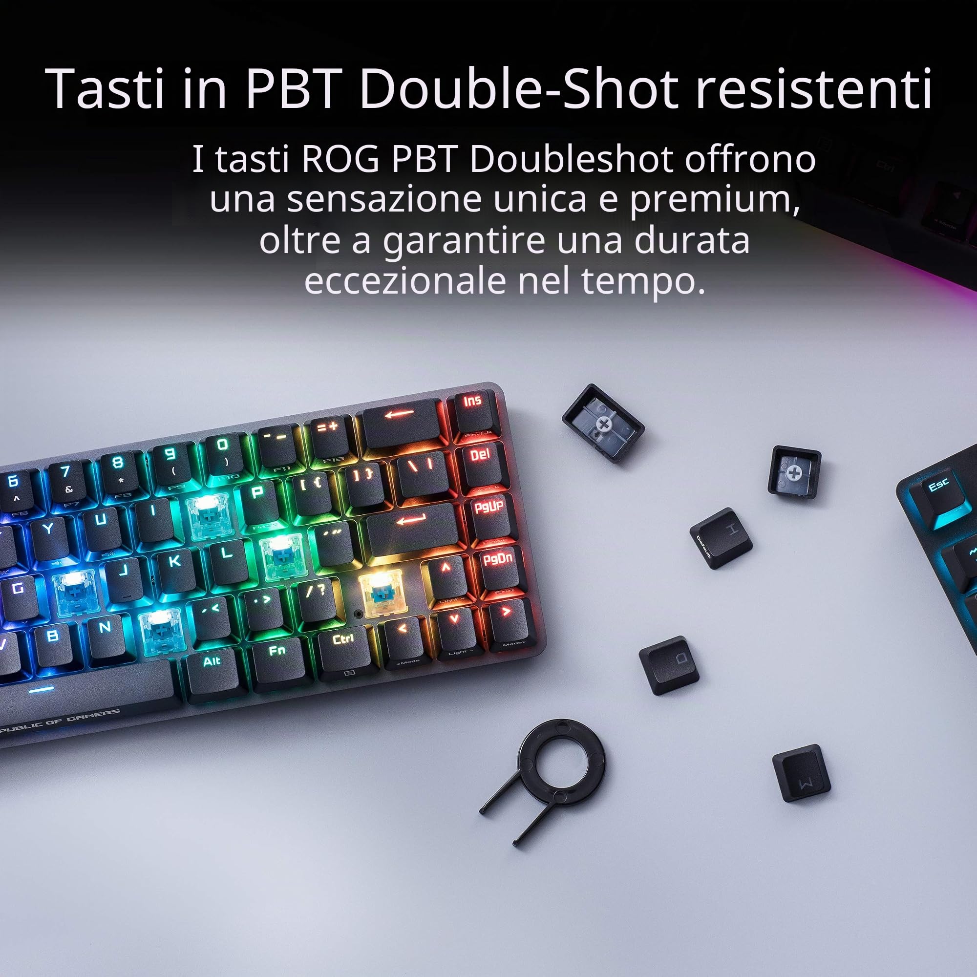ASUS ROG Falchion NX - Tastiera da gaming meccanica wireless a 2,4 GHz, 68 tasti, superficie laterale touch, protezione in policarbonato, switch NX RED e 400 ore di autonomia, illuminazione RGB,