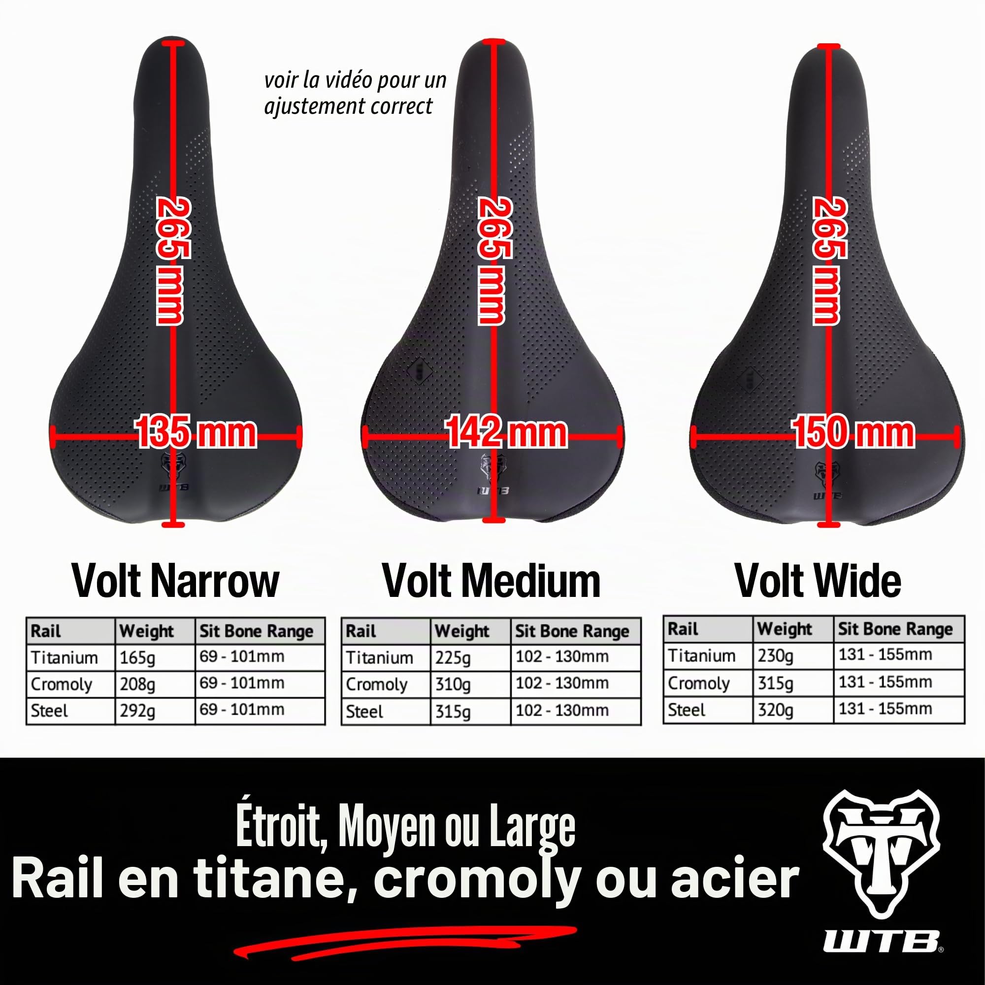 WTB Selle de vélo Volt – Rembourrage confortable d'épaisseur moyenne, forme profilée avec une coque flexible – Selle de VTT légère pour un soutien et une performance optimaux