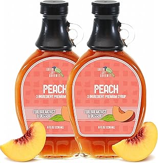 Green Jay Gourmet Peach Syrup - 3 Ingredient Premium Breakfast Syrup with Fresh Peaches, Cane Sugar & Lemon Juice - All-Natural, Non-GMO Pancake Syrup, Waffle Syrup & Dessert Syrup - 2 x 8 Ounces