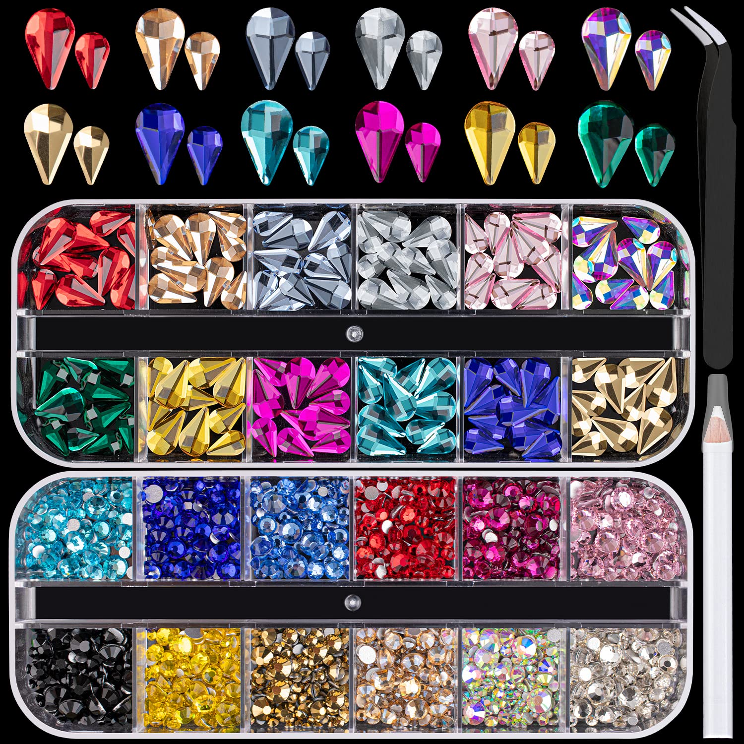 Mixed Color Flatback Round and Waterdrop Shape Rhinestones Kit, Multi ...