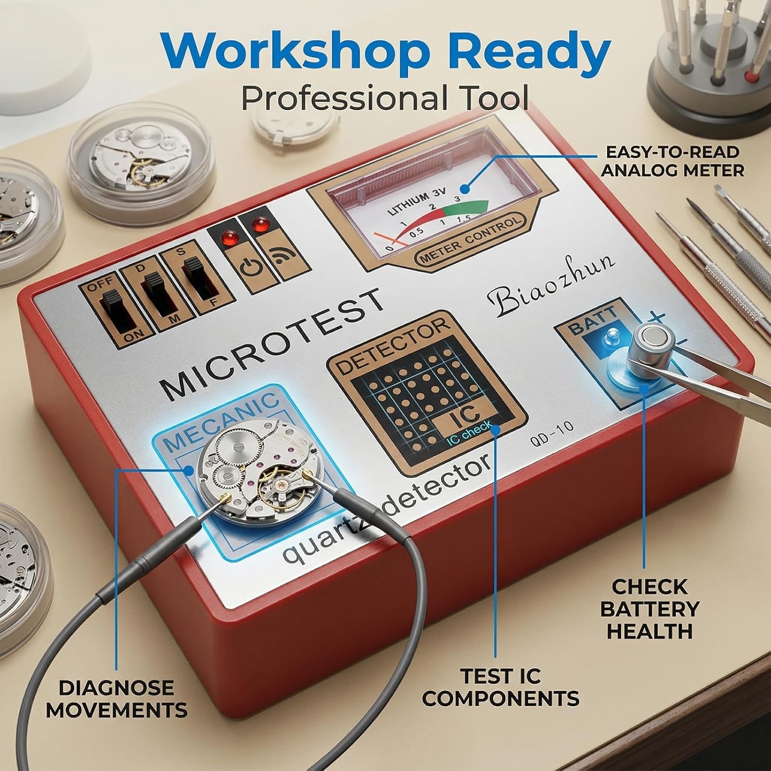 Quartz Tester Battery Watch Pulse Demagnetization Demagnetizer,Multifunction Timing Machine Watch Demagnetization/Battery Measure/Pulse/Quartz Tester Machine Watch Timing Machine Tester Tools